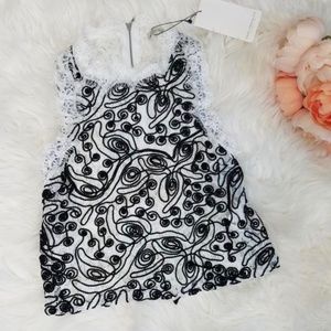 Black and White Lace Tank with Frayed Edges